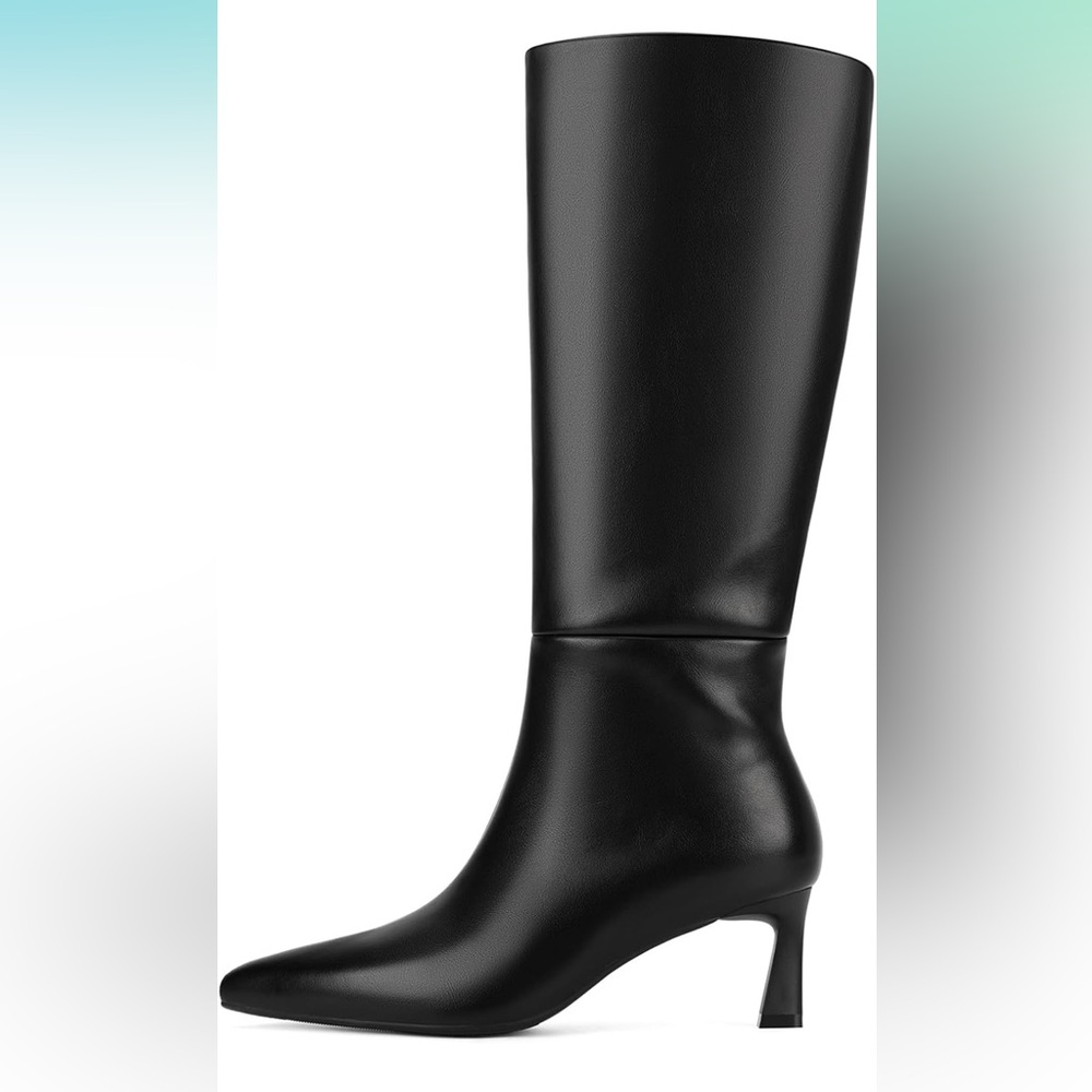 Knee High Black Boots with Wider Calf - Picture 2 of 9